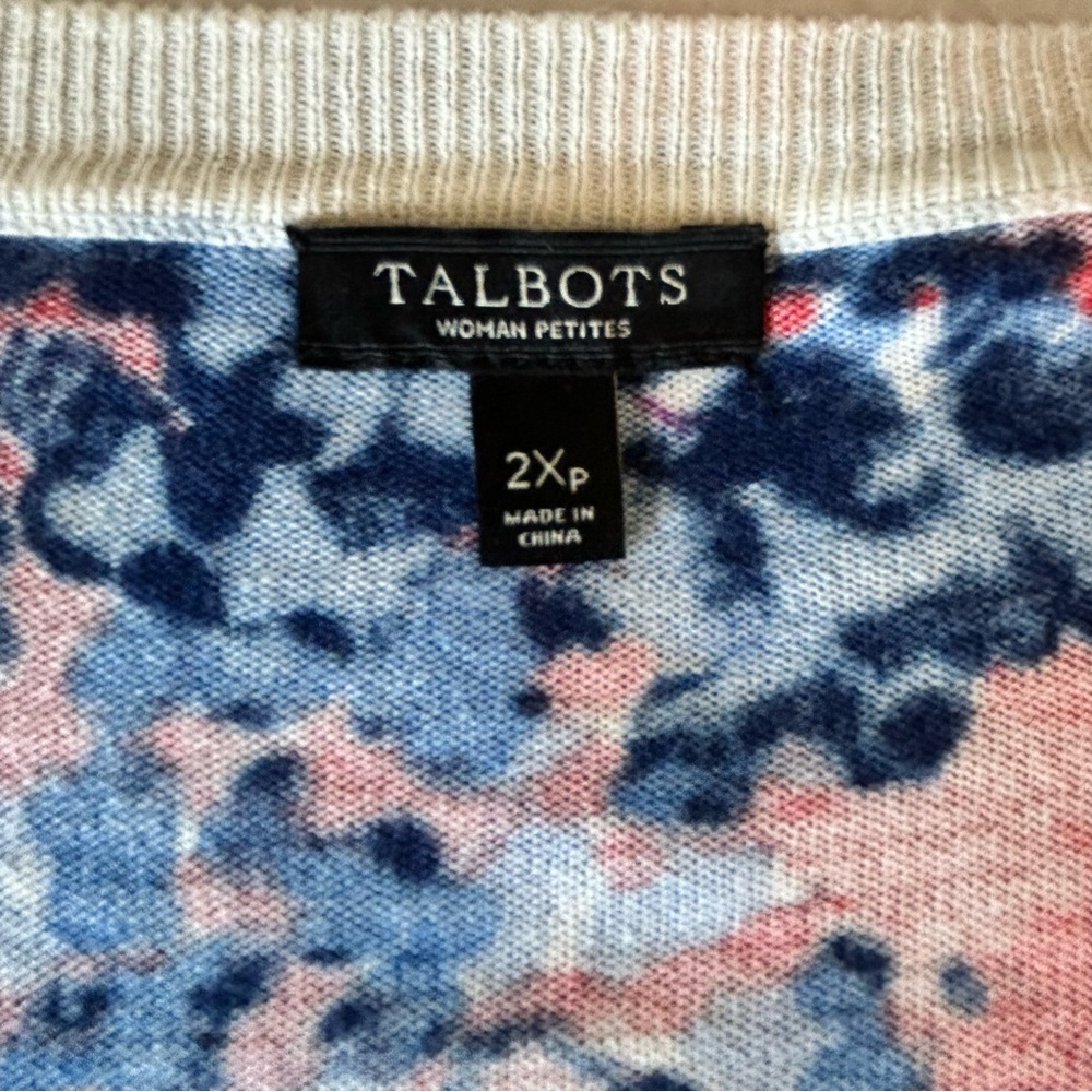 Talbots Floral Print Cardigan Sweater Women's Petite Plus Size 2X Red Blue - Picture 6 of 7